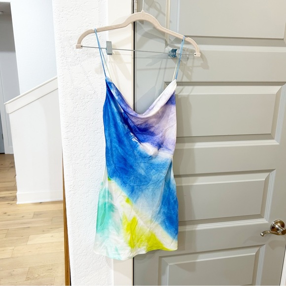NWT Retrofete Rylynn Silk Mini Dress Watercolor Wave - Picture 4 of 8